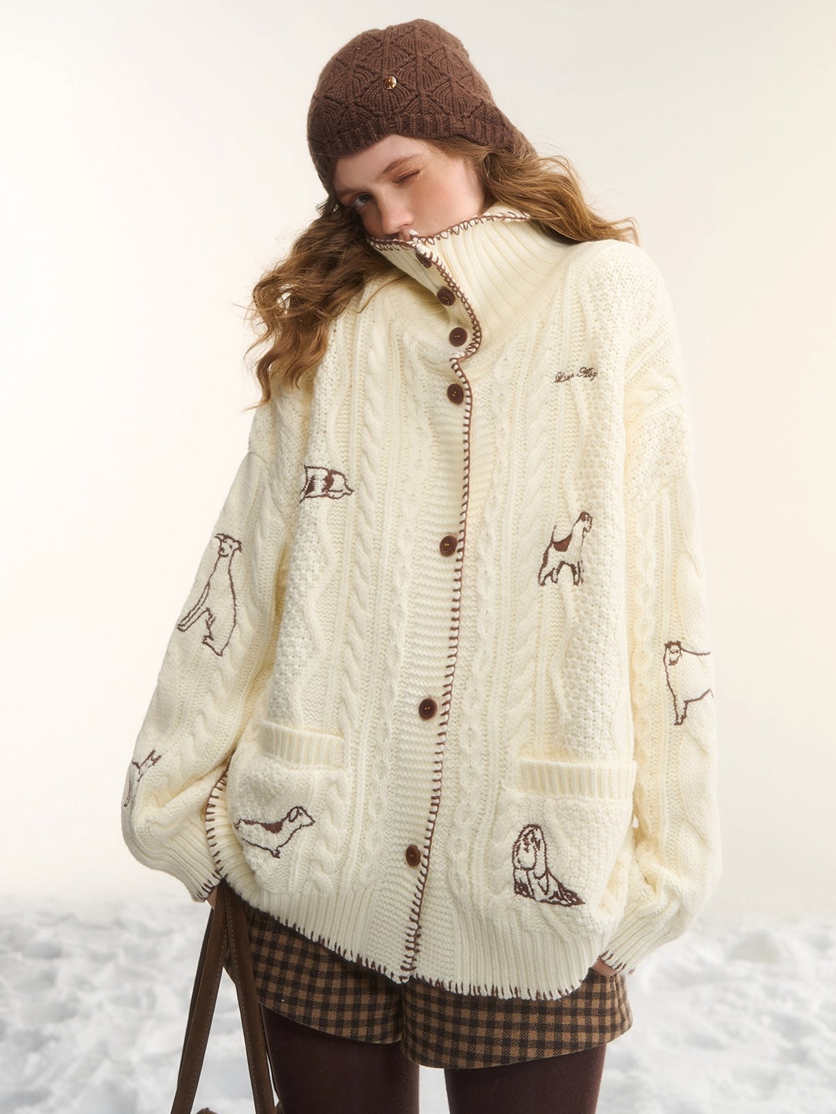 Stand-Collar Relaxed Cardigan