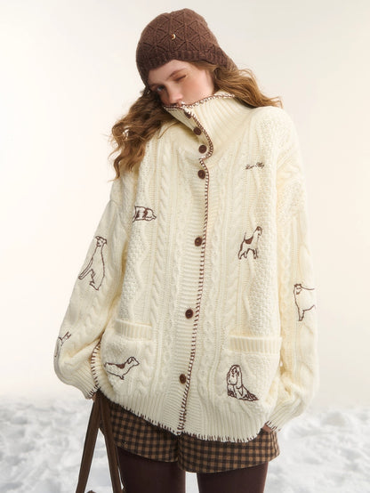 Stand-Collar Relaxed Cardigan