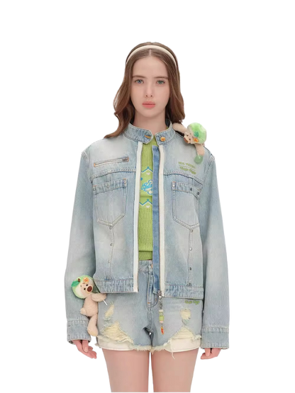 Zip-Up Vintage Denim Jacket