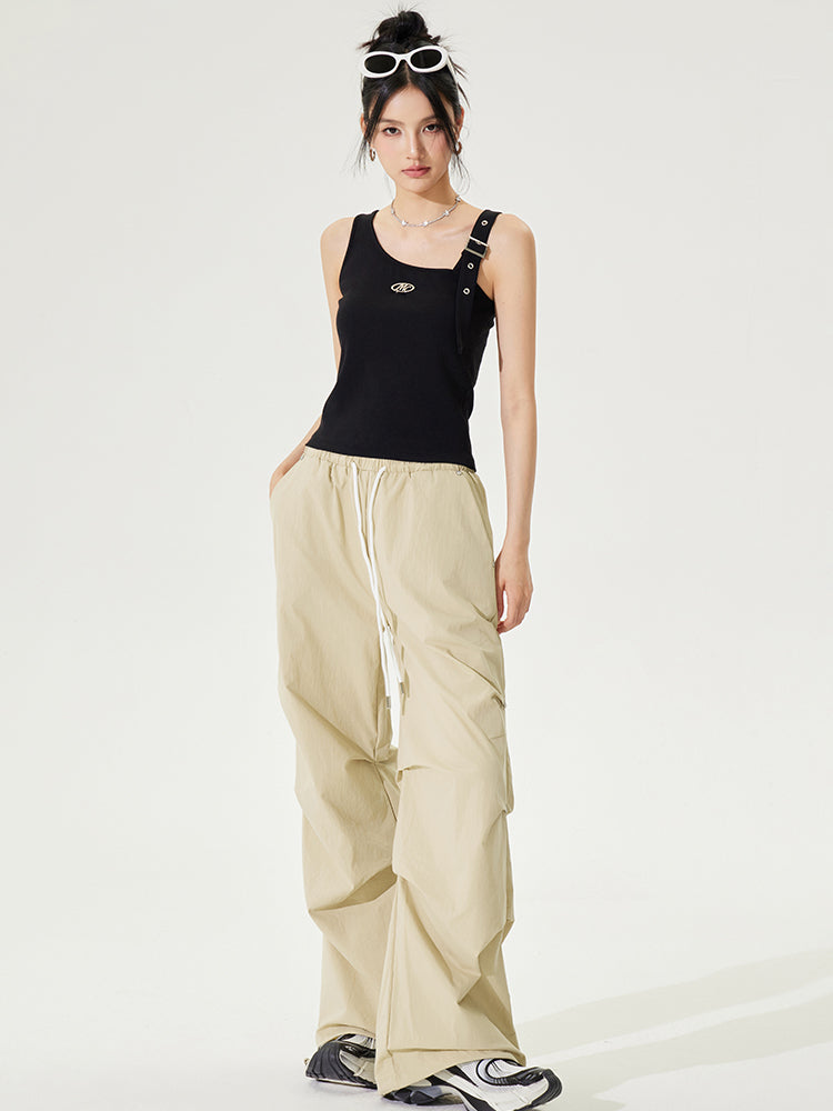 Lace Paneled Pleated Wide-leg Pants - CHINASQUAD