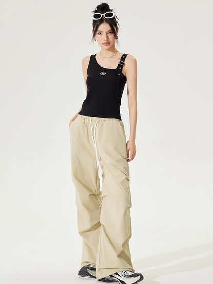 Lace Paneled Pleated Wide-leg Pants - CHINASQUAD