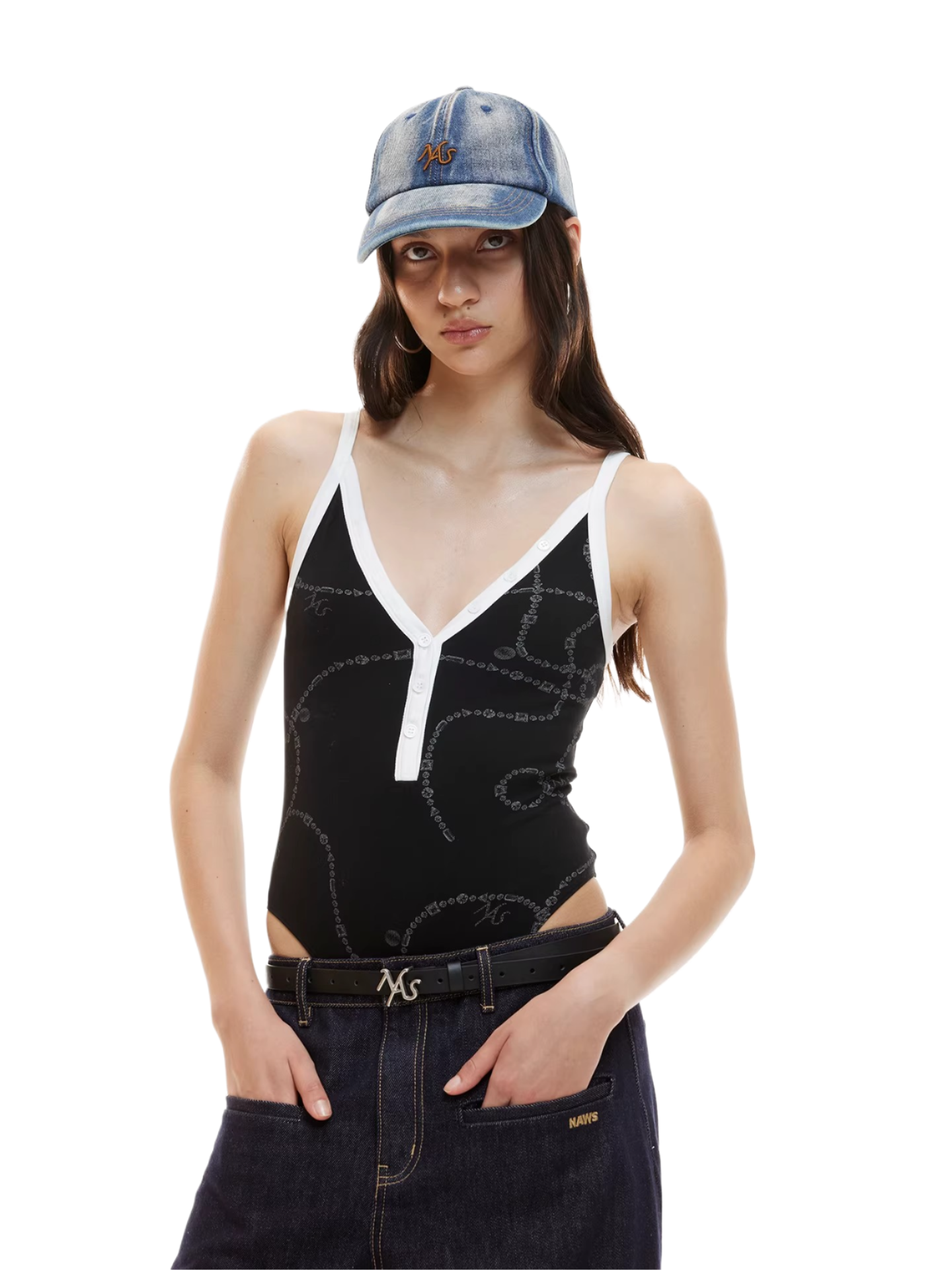 Contrast Trim V-Neck Fitted Bodysuit