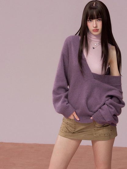 Wool Deep V-Neck Oversized Sweater