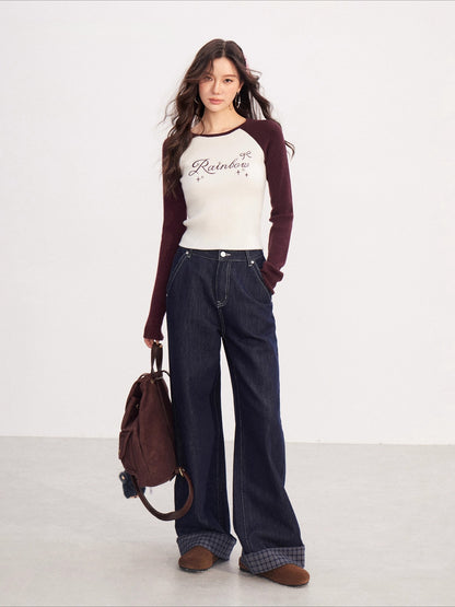 Contrast-Embroidered Raglan T-Shirt