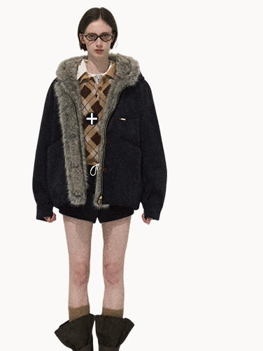 Faux Fur Collar Hooded Puffer Jacket