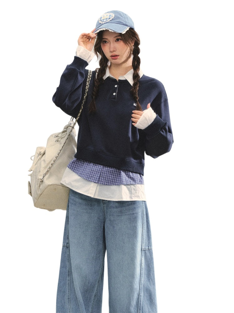 Fake Three-Piece Plaid Splicing Polos