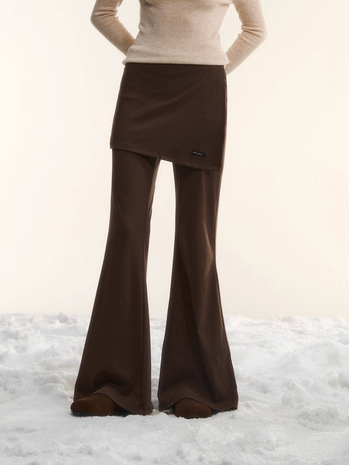 Asgony Asymmetric Layered Flare Knit Pants