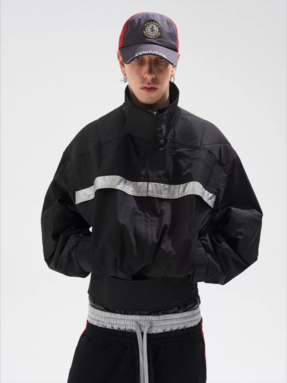Reflective Trim Stand-Collar Oversized Jacket