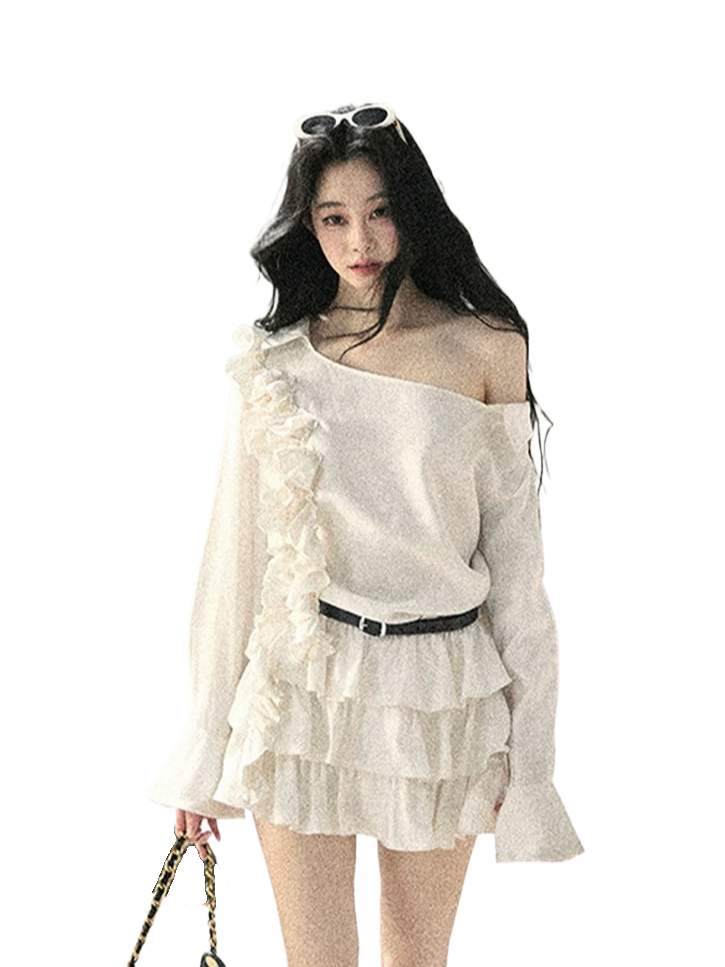 French Ruffle Off-Shoulder Mini Dress