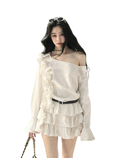 French Ruffle Off-Shoulder Mini Dress