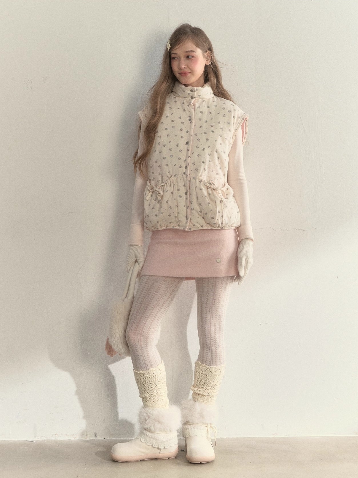 Pink Detachable-Sleeve Corduroy Floral Reversible Jacket