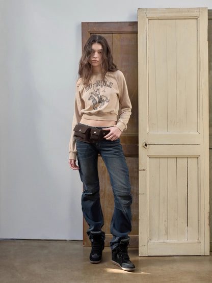Vintage Pleated Washed Slim Curved Denim Pants
