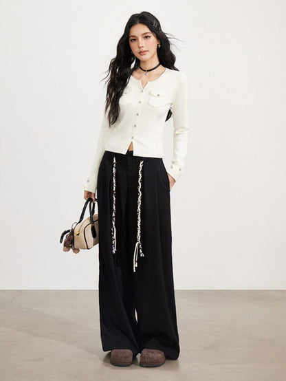 Wool-Blend Belted Wide-Leg Pants