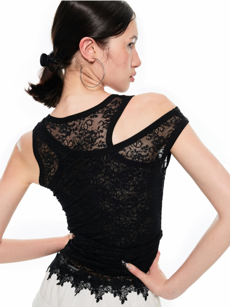 Lace Paneling with Openwork Embroidery Tank Top