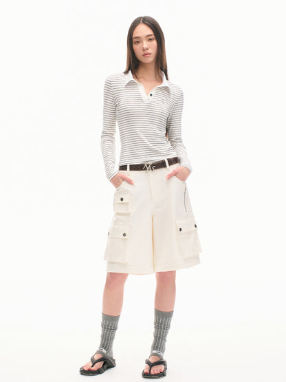 Loose-Fit Multi-Pocket White Casual Pants