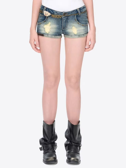Metal Chain Low-Rise Denim Hot Shorts