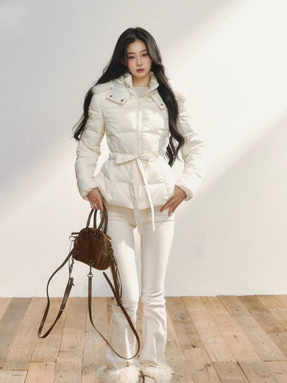 White High-Waist Flared Draped Pants