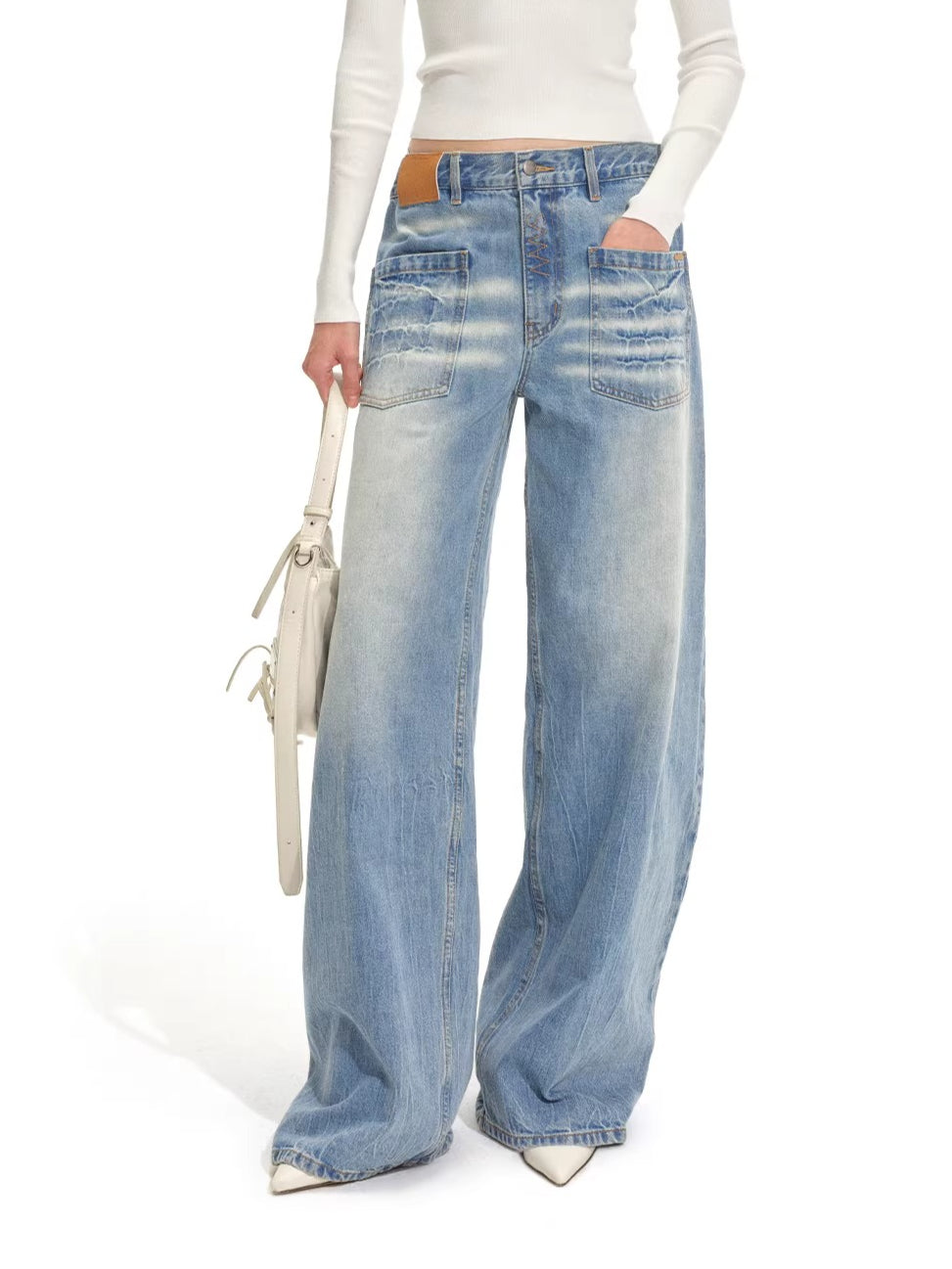 Low-Rise Wide-Leg Denim Pants