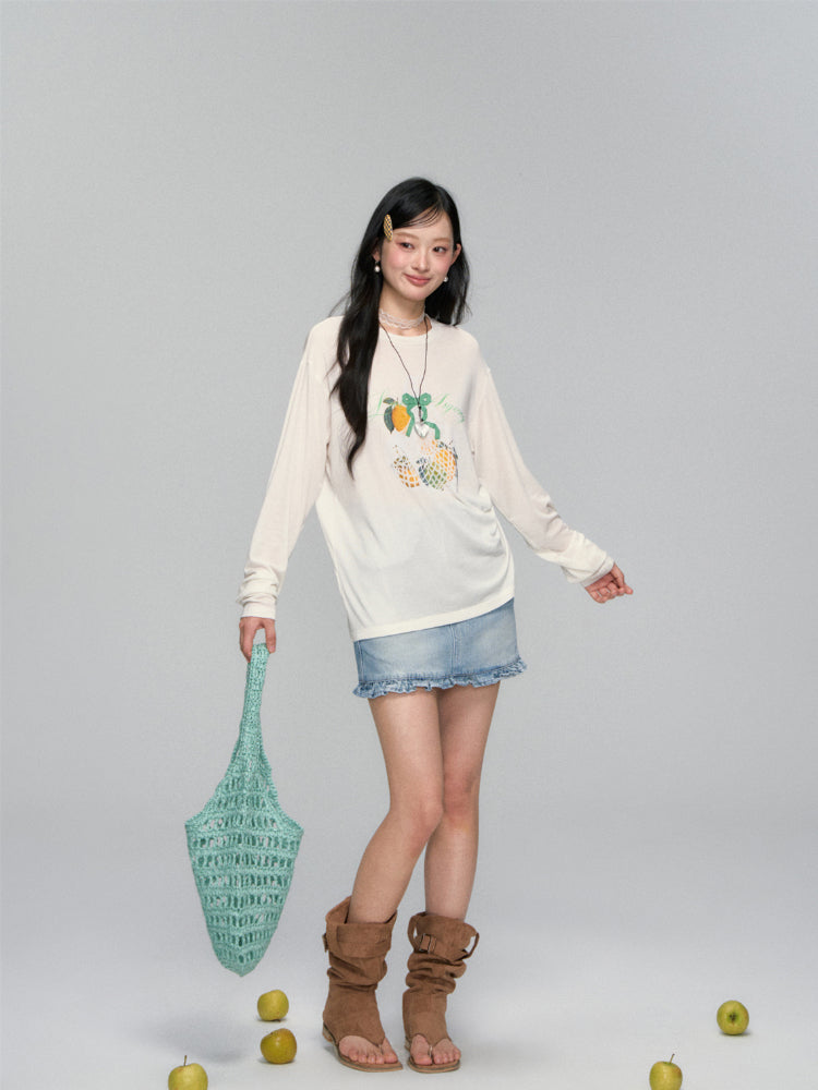 High-Waist Ruffled Denim Mini Skirt