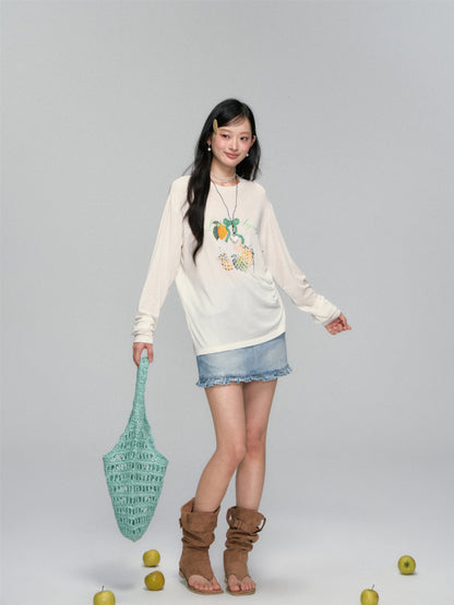 High-Waist Ruffled Denim Mini Skirt