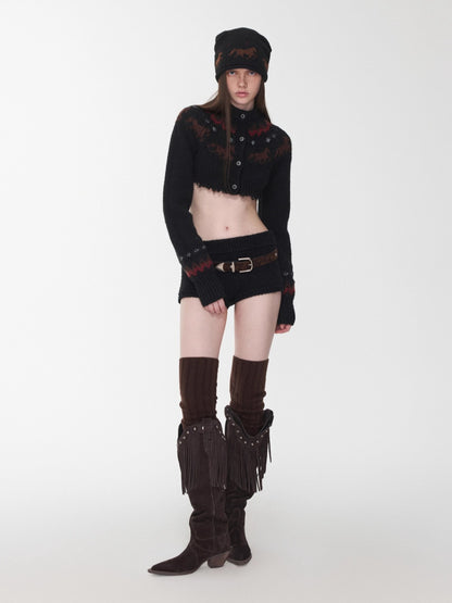 Fair Isle Pony Jacquard Knit Short Cardigan &amp; Shorts Set