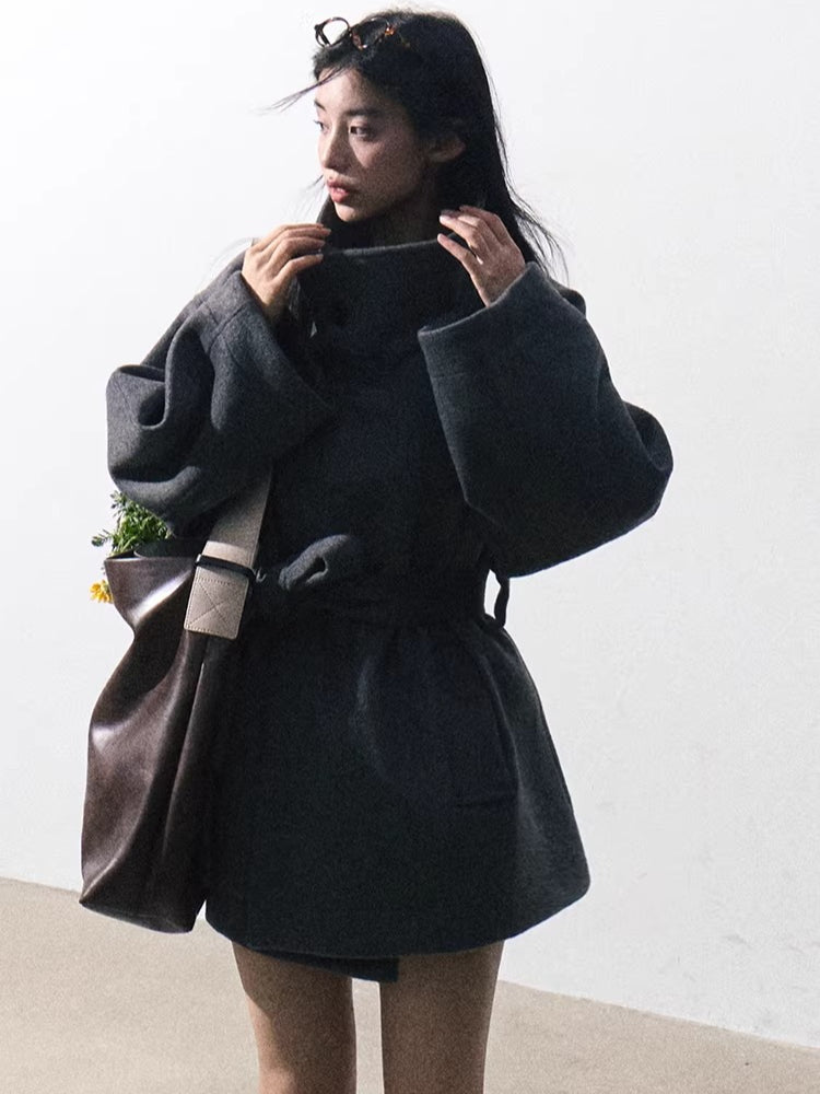 Heavyweight Wool Stand-Collar Short Coat