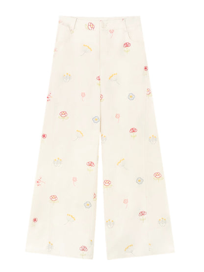 Floral Embroidered Casual Straight-leg Pants - CHINASQUAD
