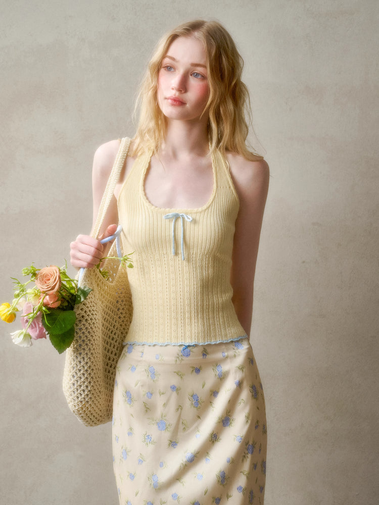 Hollow-out Color-blocking Knit Top - CHINASQUAD