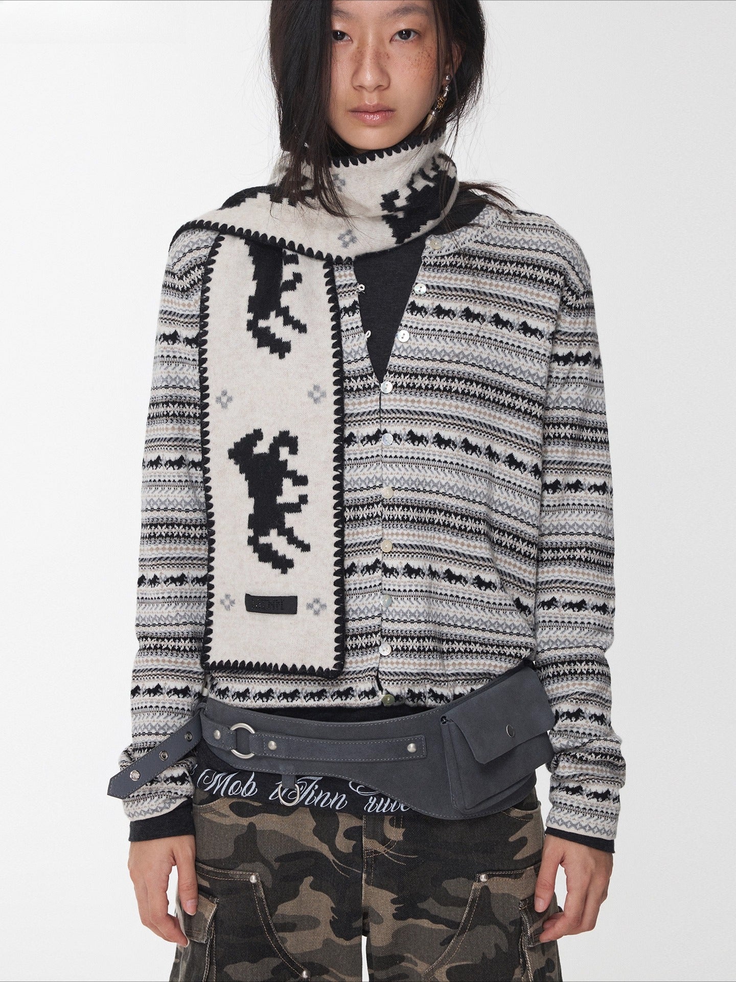 Fair Isle Pony Jacquard Knit Scarf