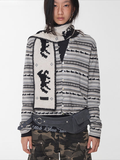 Fair Isle Pony Jacquard Knit Scarf
