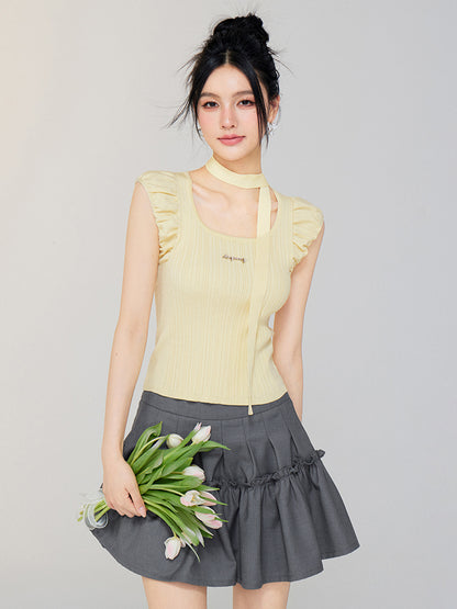 High - waist A - line Slimming Puff Skirt