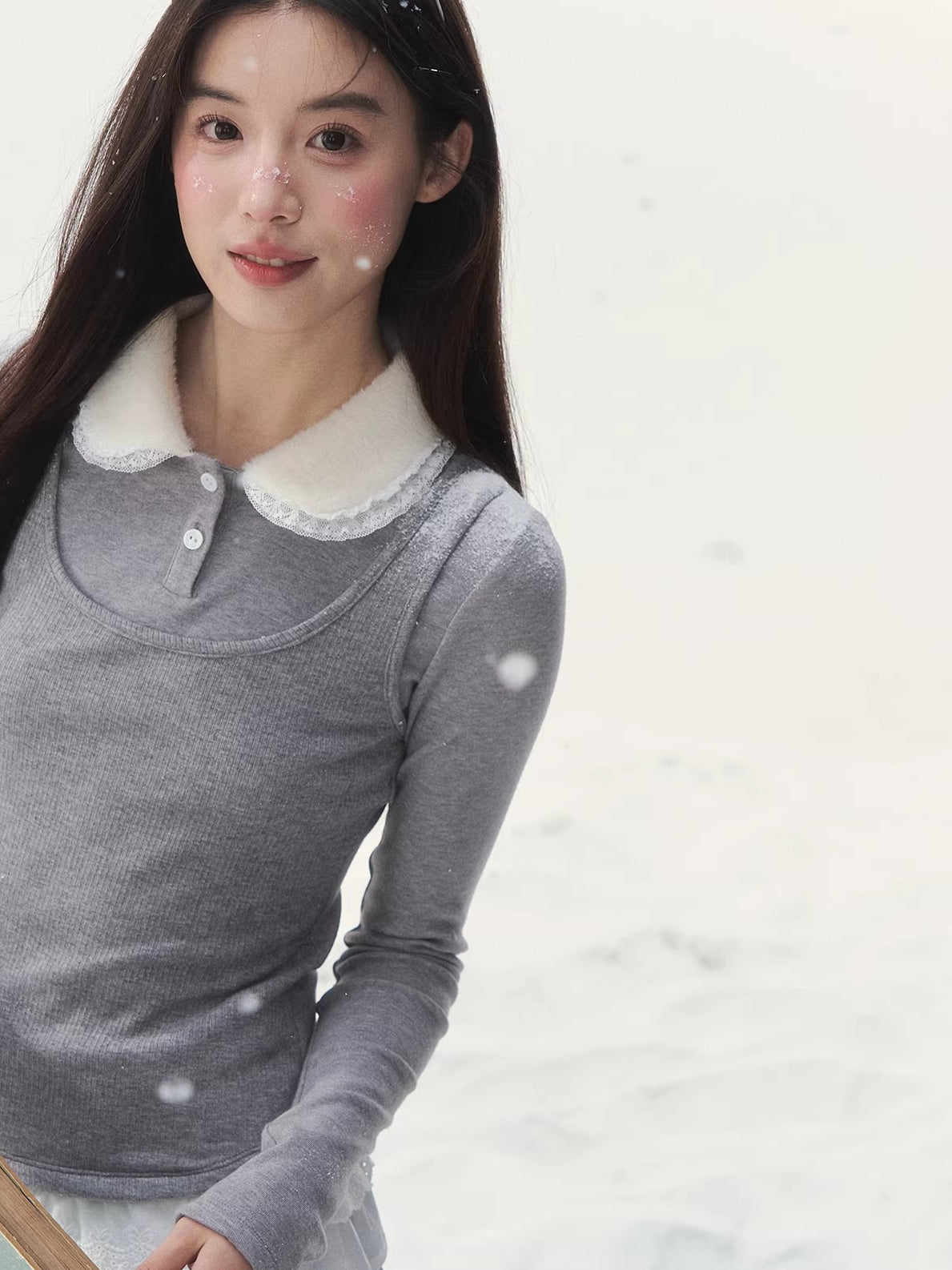 Faux Layered Knit Long Sleeve T-Shirt