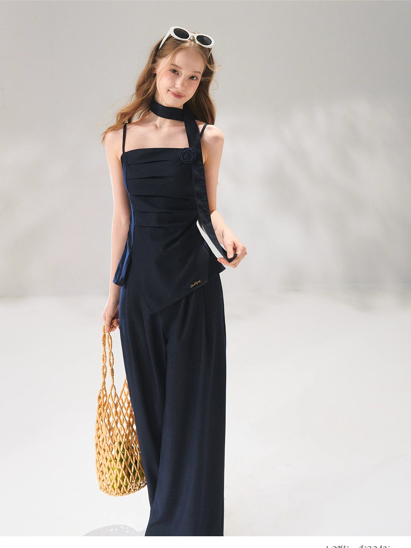 Denim-Inspired Camisole &amp; Wide-Leg Pants Set