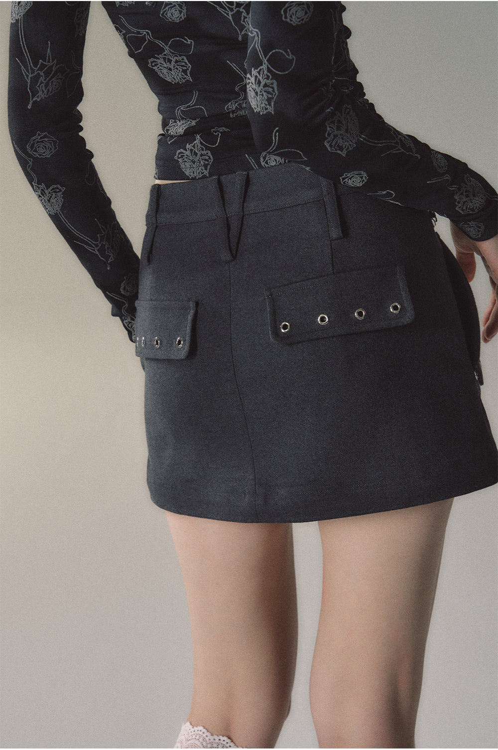 Grey Rivet A-line Skirt - CHINASQUAD