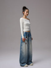 Rhinestone One-Shoulder Long-Sleeve T-Shirt - CHINASQUAD