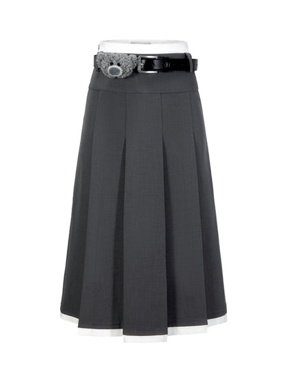 Black &amp; Gray Pleated Midi Skirt