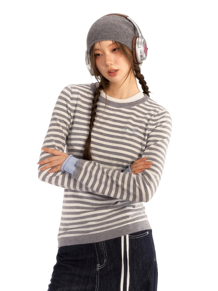 Casual Striped Colorblock Knit Long-Sleeve Turtleneck