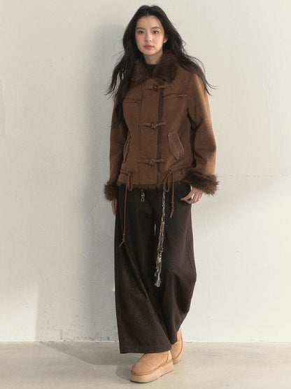 Oak Brown Suede Embroidered Shearling Jacket