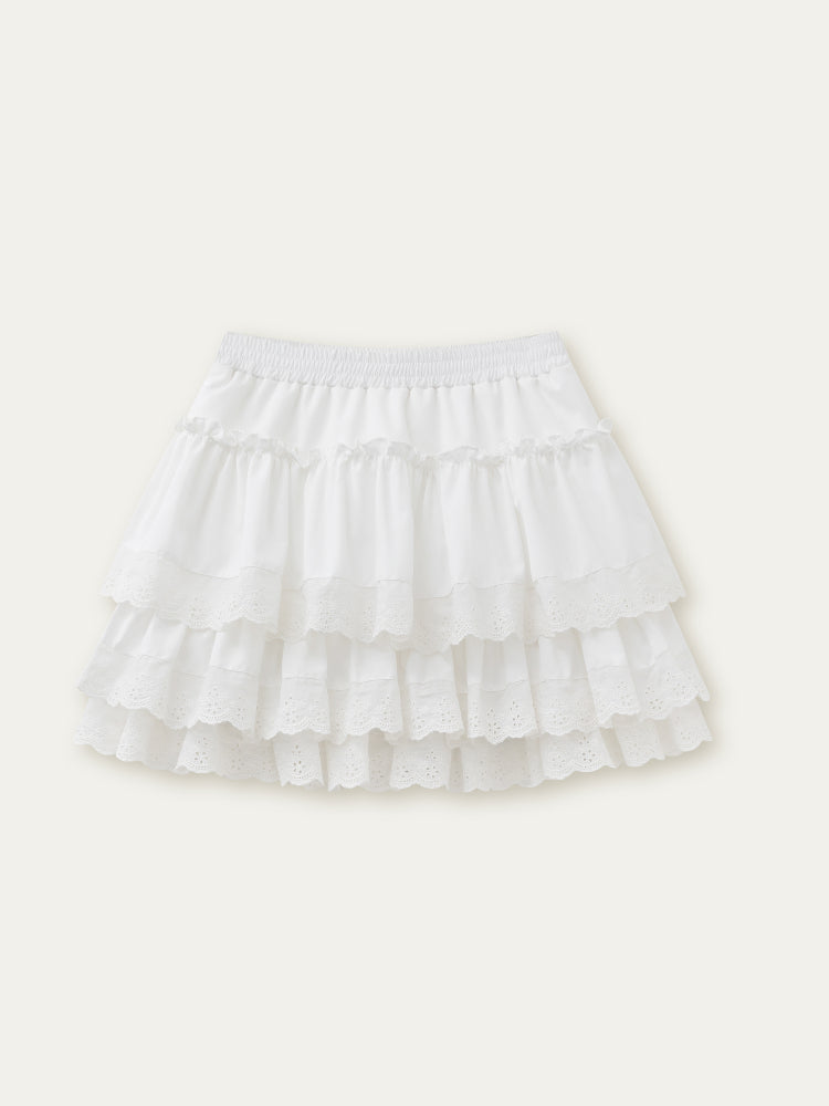 White Lace Trimmed Tiered Skirt - CHINASQUAD