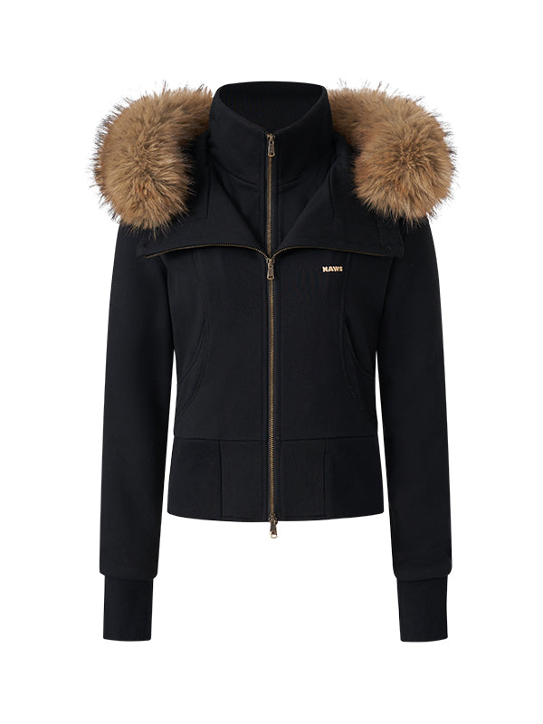 Fur Collar Fleece-Lined Short Coat