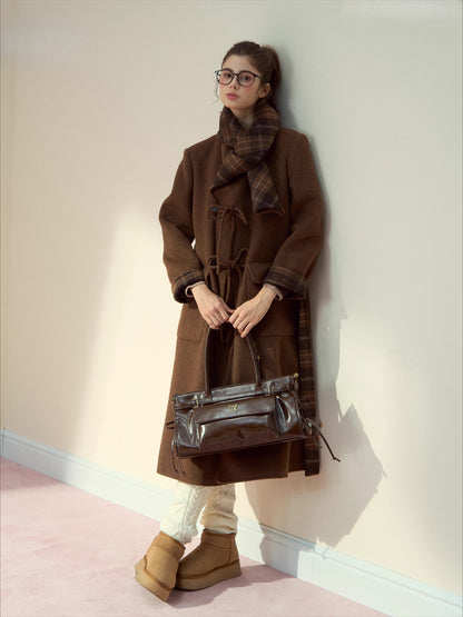 Check Wool-Blend Coat with Scarf
