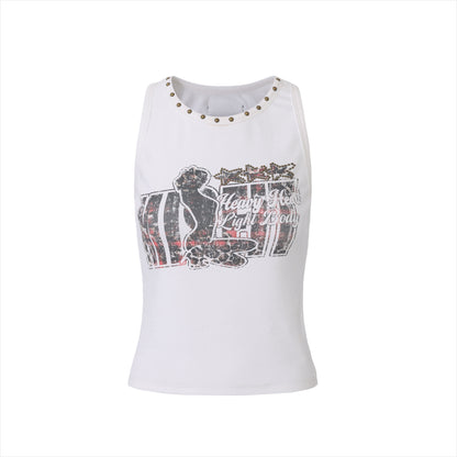 Punk Ribbed Studded Graphic Tank Top