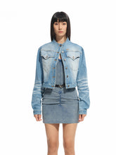 Twill Denim Cat-Whisker Stand-Collar Cropped Jacket - CHINASQUAD