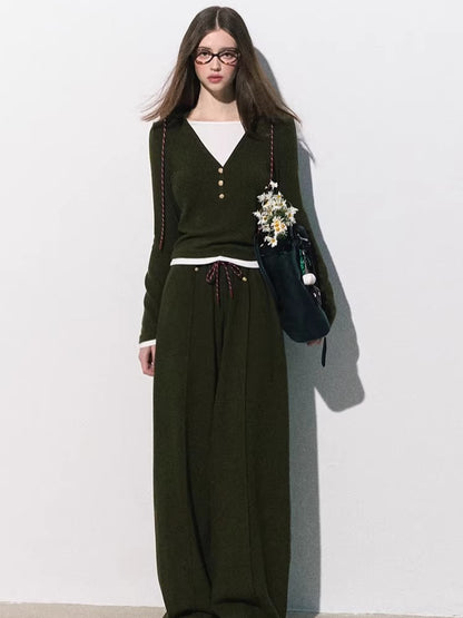 Knit Base Top &amp; Wide-Leg Pants Set