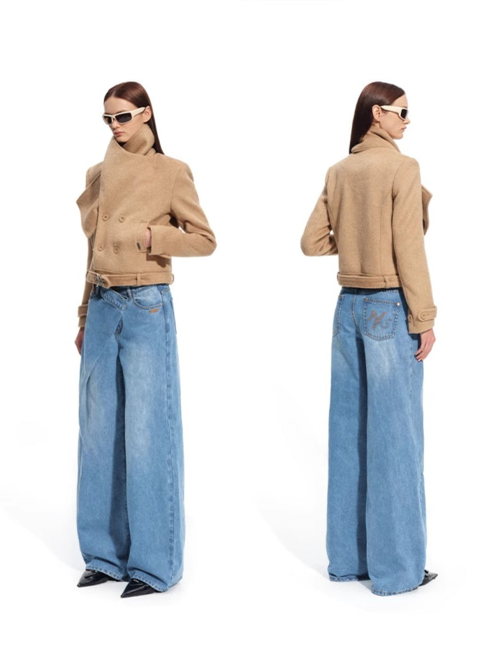 Sailor-Inspired Washed Twill Denim Low-Rise Straight Jeans