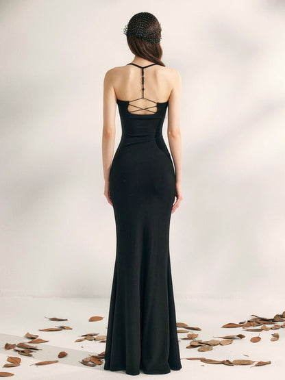 Jasmine Beaded Halter Knit Mermaid Dress