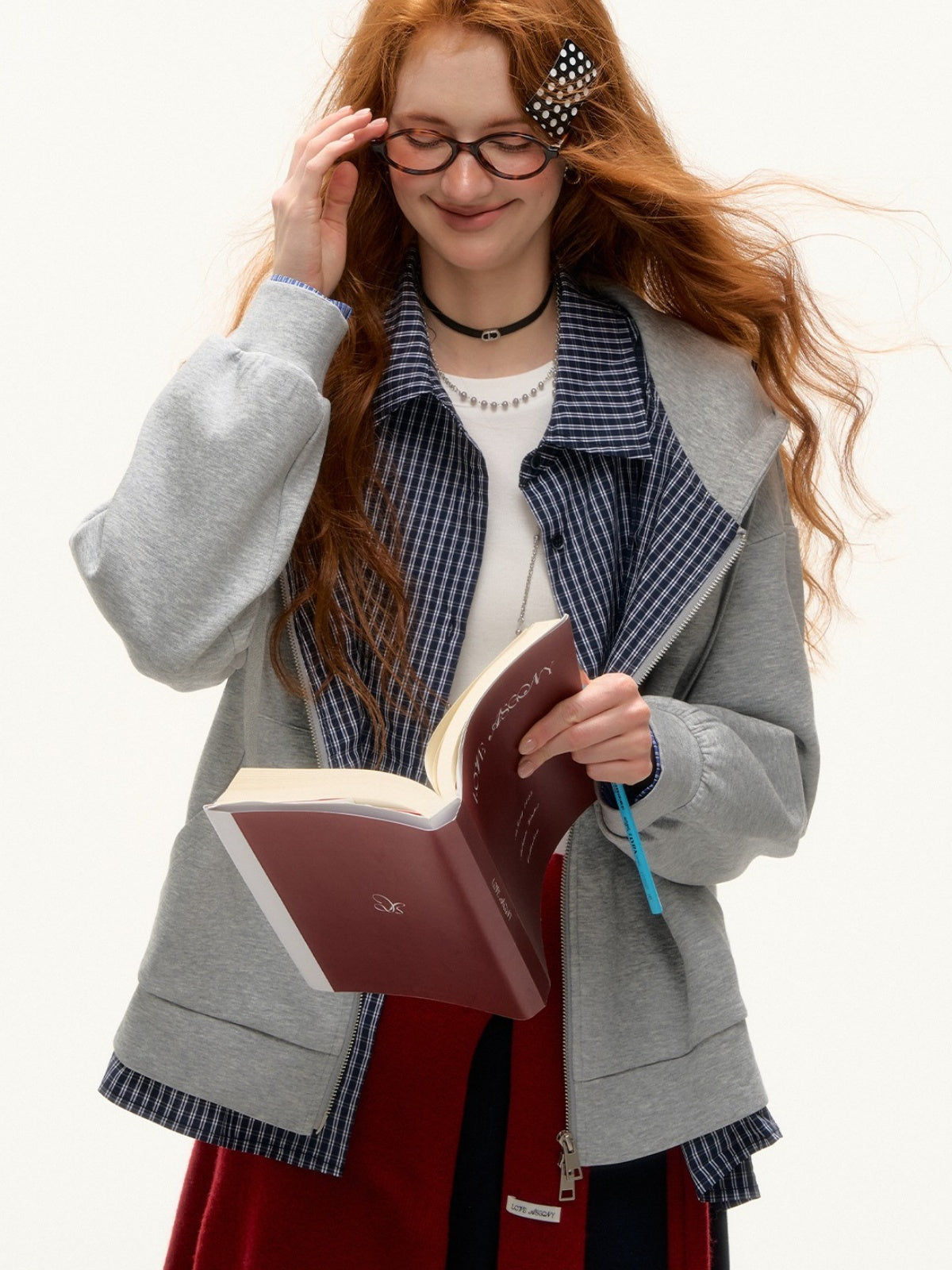 Plaid Patchwork Zip-up Hoodie