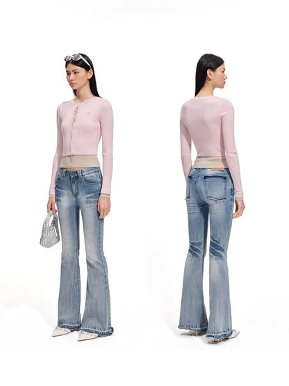 Lugano Wool Blend Contrast Layered Knit Cardigan