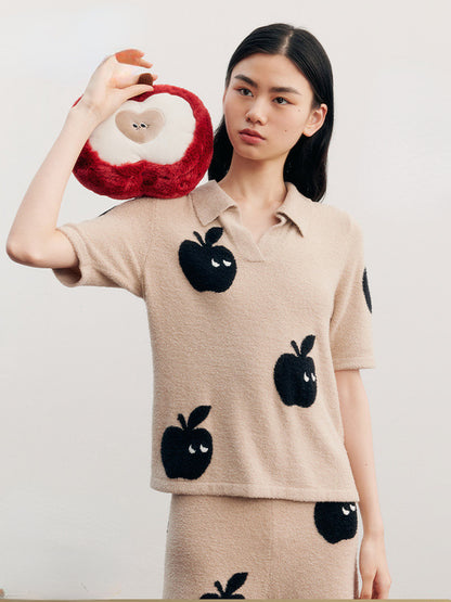 Red &amp; Black Apple Pattern Knitted Short Pajamas