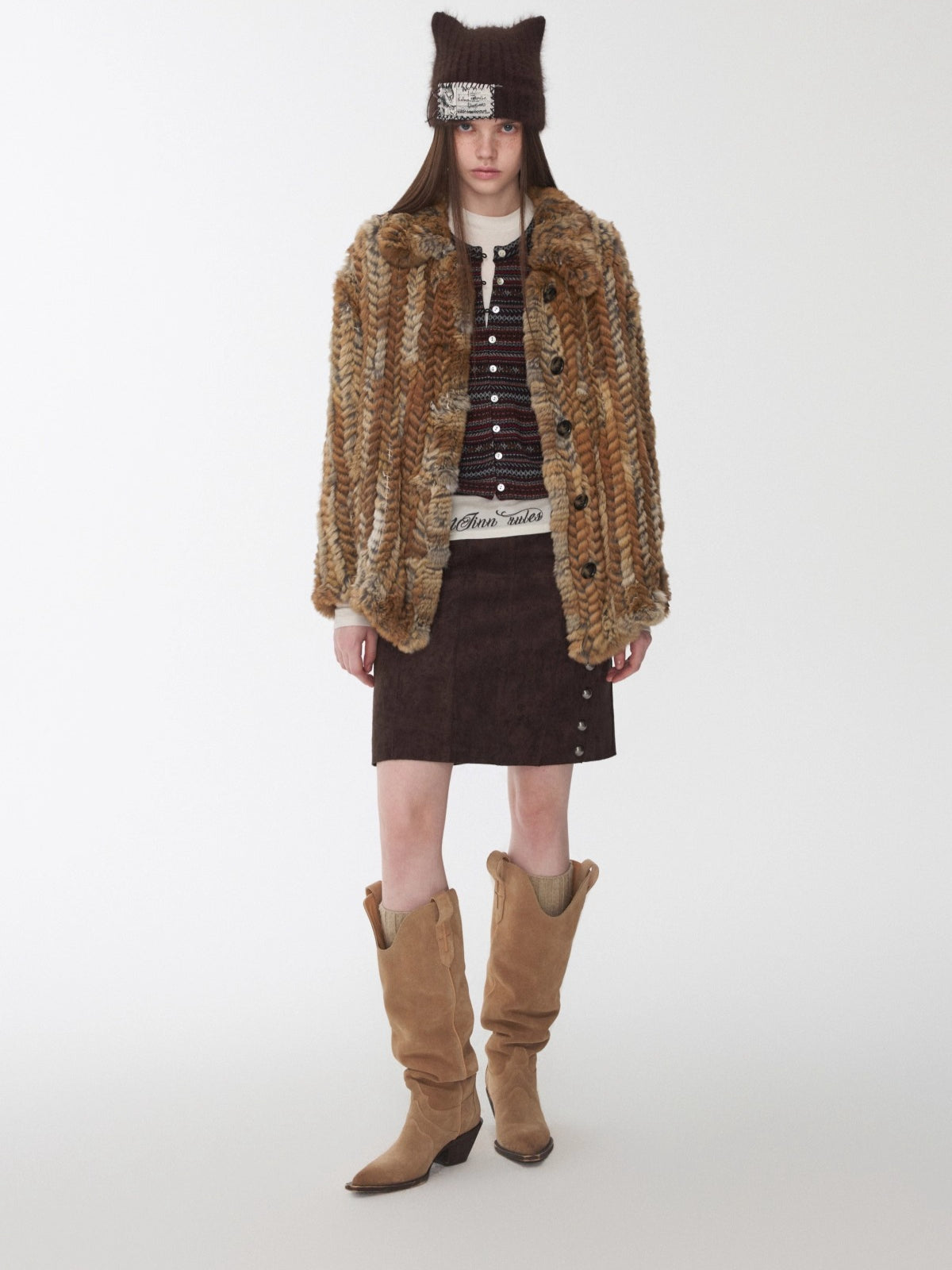 Melard Woven Rabbit Fur Shirt Jacket
